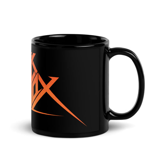 Skull Fox orange logo Black Glossy Mug
